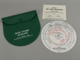 Vintage M.  H.  Mear Gas Flow Calculator Circular Slide Rule W/instructions & Case