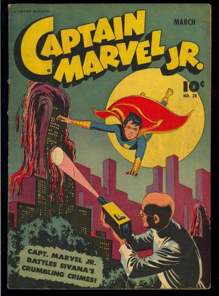 Captain Marvel Jr.  28 Mac Raboy Cover Art Golden Age Fawcett Comic 1945 Vg,
