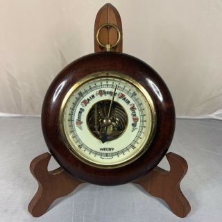 Vintage Welby Germany Weather Barometer Wood Brass Glass Storm Rain Wall Hanging