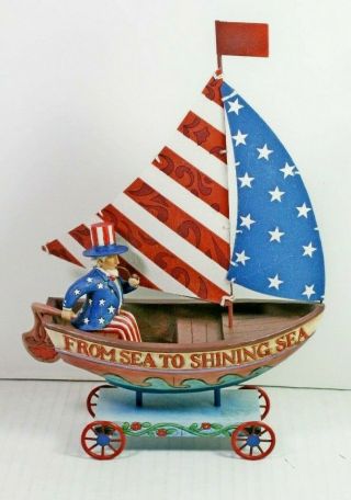 Jim Shore Keep Freedom Afloat Sailboat Figurine 4009773 Patriotic Uncle Sam Sea