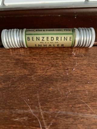 Antique/vintage Benzedrine Brand Of Amphetamine Inhaler Smith Kline & French Lab