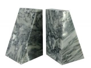 Heavy Gray Black Banded Onyx Marble Wedge Bookends Book Ends