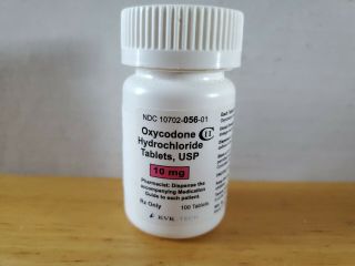 Empty Plastic Pharmacy Bottle W/ Cap Oxycodone Hydrochloride Tablets Pain Killer
