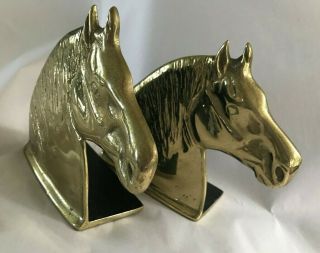 Early Virginia Metalcrafters Brass " Percheron " Horse Head Bookends Euc