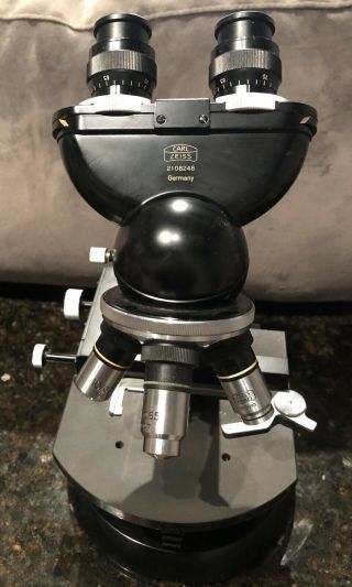 Vintage Rare Carl Zeiss Binocular Microscope Winklel Germany With 4 Objectives
