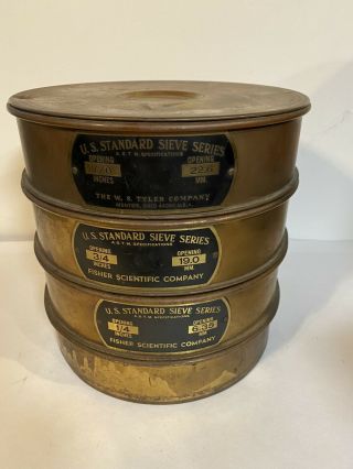 Vintage Brass U.  S.  Standard 4 Sieves & Top 1/4,  3/4,  7/8 & Bottom Usa