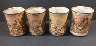 Set Of 4 Vintage Dunoon Mug Cups Ceramics Stoneware Made In Scotland.