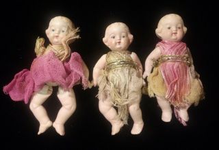 Vintage Occupied Japan Bisque Jointed Baby Dolls All Set Of 3 5 " Dolls