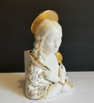 Vintage Lefton Ceramic Virgin Mary Religious Planter Wall Pocket Gold Trim 5884