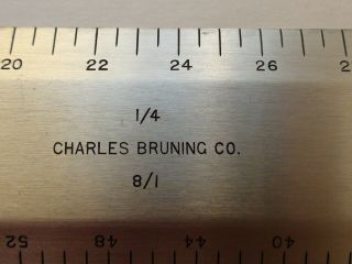 One (1) CHARLES BRUNING Aluminum DRAFTING MACHINE SCALES 1/4 1/8 Size 2