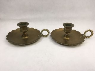 Vintage Brass Candlestick Candle Holders Set Of 2 With Handles Made In England