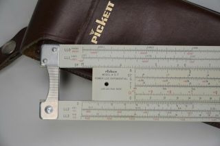 Vintage Early 1960 ' s Pickett Model N3 - T Power Log Slide Rule with Leather Case 3