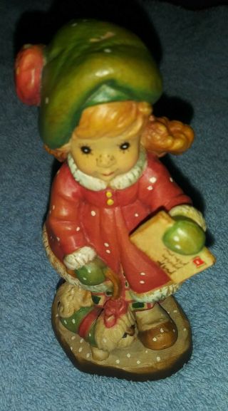 Anri Sarah Kay Letter To Santa Girl With Dog Wood Carved 2646/4000 Italy Vintage