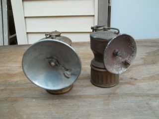 2 Old Miners Carbide Brass Head Lamps Lights Justrite Guys Dropper Universal