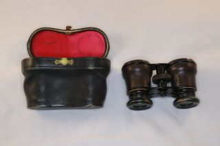 Vintage Jena Special Glass Binoculars / Opera Glasses W/ Leather Case Bee Logo