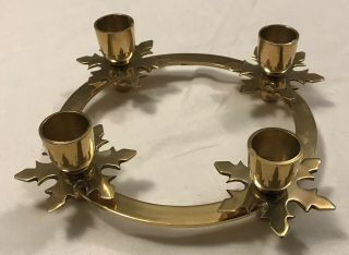 Vtg Biedermann Solid Brass Round 4 Candle Holder Christmas Snowflake Ring