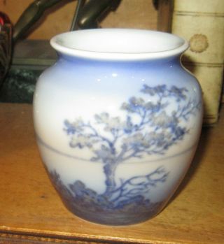 Vintage Rare Vellum Lone Tree Porcelain Vase By Dahl Jensen Copenhagen Denmark