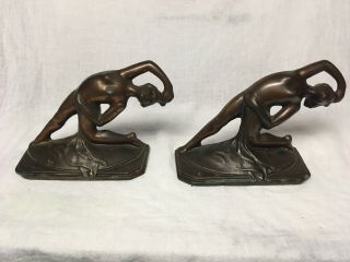 Vintage Art Nouveau Nude Dancer Cast Iron W/bronze Finish Bookends