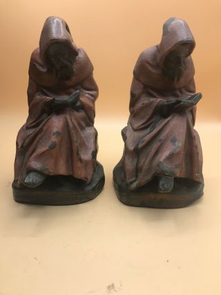 Red Robed Student Monk Bookends Pompeian Bronze Clad,  Approximately 1925