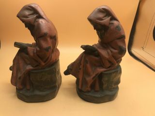 Red Robed student monk bookends Pompeian Bronze clad,  Approximately 1925 3