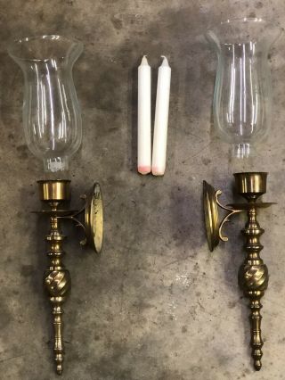 Lacquered Solid Brass Candlestick Holder Wall Sconces.  Made In India.