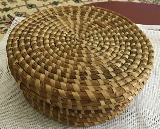 Vintage Mount Pleasant Sc Sweetgrass Pine Needle Round Notion Gullah Basket Wlid
