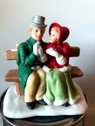 Lefton Collectible Man Woman Sitting On Bench Colonial Christmas Village