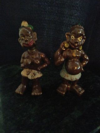 Vintage African Man And Woman Salt And Pepper Shakers Japan