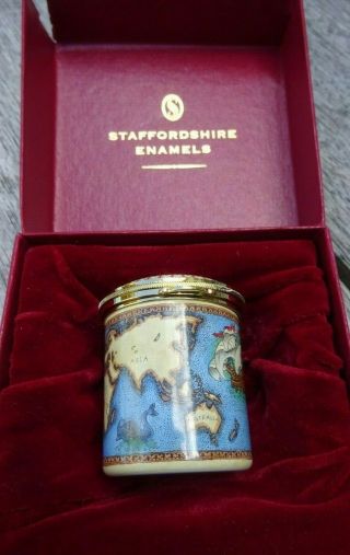 Staffordshire Hand Painted Enamel Box - Stamp Dispenser - World Map & Compass