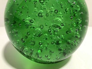 Vintage Italian Art Glass Green Bubble Paperweight 3.  75 "