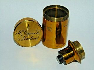 Antique 1800s Microscope Lens H Crouch Of London In Gilt Brass Holder