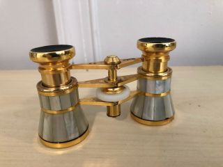 Collectible Binolux 3x Opera Binoculars Gold Tone Mother Of Pearl Like Color