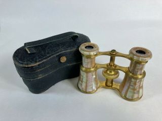 Antique Lemaire Fabi Mother Of Pearl Opera Glasses Binoculars With Case