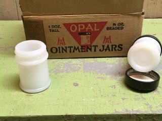 Vintage Opal Ointments Empty Jars,  Old Stock,  Box Of 12,  Hazel Atlas Milk