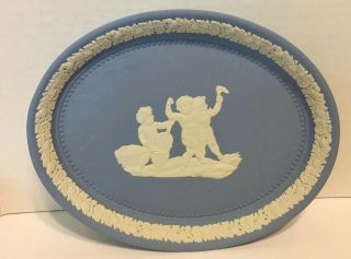 50 Off Wedgwood Blue,  White Oval Tray,  7 1/4” Long