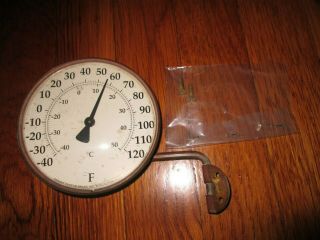 Popvintage Conant Custom Vermont Brass & Glass Wall Mount Weather Thermometer 4 "
