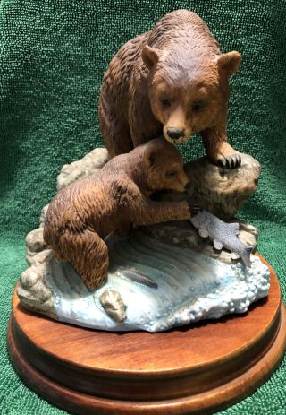 Andrea By Sadek Brown Bear & Cub Fishing In River Porcelain Figurine Japan
