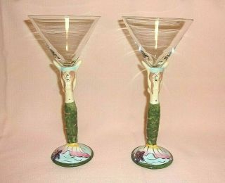 Blue Sky Heather Goldminc Mermaid Stem 9 - 1/4 " Tall Martini Champagne Glass.  Pair