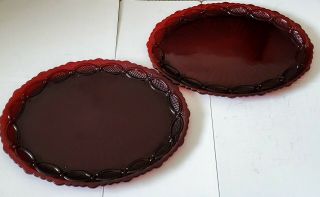 Set Of 2 Avon 1876 Cape Cod Ruby Red Oval Serving Platter - 13 1/2 " X 10 3/4 "