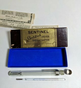 Antique B - D Fever Glass Sentinel Thermometer Tl117 W/pocket Case Usa Shake Down