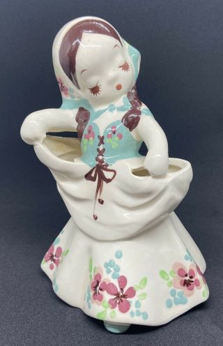 Vintage ‘43 Delee Art Pottery Usa Porcelain Girl Dancing Double Bud Vase