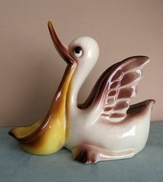 1950s Ceramic Freeman Mcfarlin California Pottery Pelican Dresser Caddy Valet