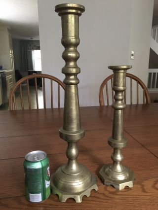 (2) Brass Candlestick Holders Large,  19” & 14”big Heavy Pedestal Made India