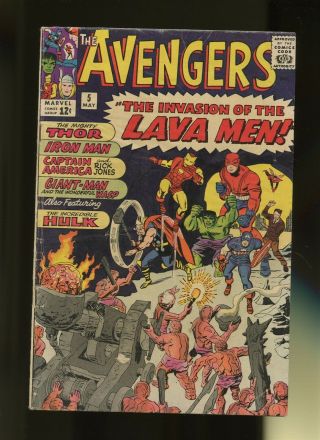 Avengers 5 Vg 4.  5 1 Book Marvel,  - Hero,  The Invasion Of The Lava Men,  1964