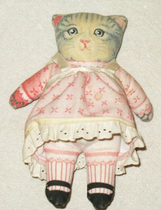 Vintage Cucumber Kitty Stuffed Doll In Pink Dress