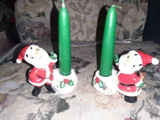Set Of 2 Vintage Christmas Holt Howard Santa Claus Candle Holders 1958