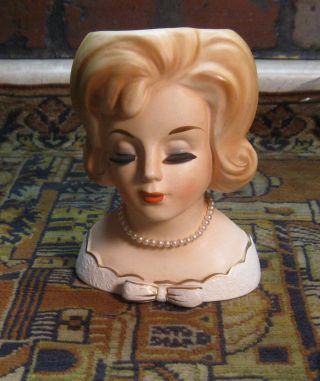 Vintage Napco Lovely Lady Head Vase With Jewelry Large Size