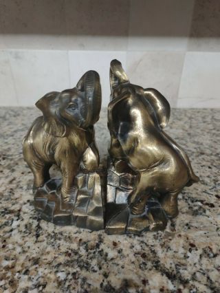 Vintage Brass Elephant Bookends Pair Set (made In 1975 By S.  C.  C)