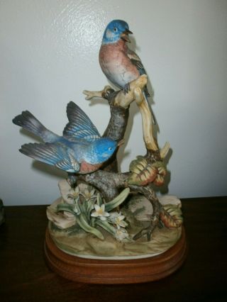 Vtg Andrea By Sadek “bluebird” Porcelain Bird Flower Branch Figurine W/base 13 "