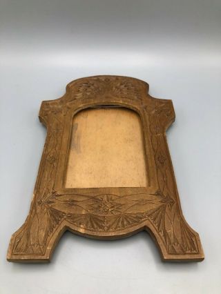 Vtg Hand Carved Folk Art Wood Picture Frame Mahogany with Ply Backing 2